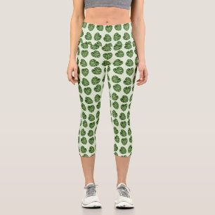 Leggings Capri Hojas de palma, hojas verdes, patrón tropical