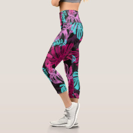 Leggings Capri Hojas de palmera tropicales fluorescentes