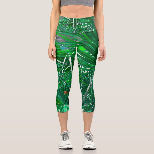 Leggings Capri Hojas de palmera verdes (Anverso)
