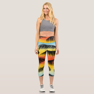 Leggings Capri Hojas de palmeras: patrón sin costura.