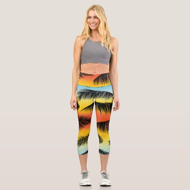 Leggings Capri Hojas de palmeras: patrón sin costura. (Anverso)