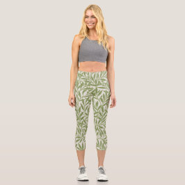 Leggings Capri Hojas de sauce verde botánico vintage