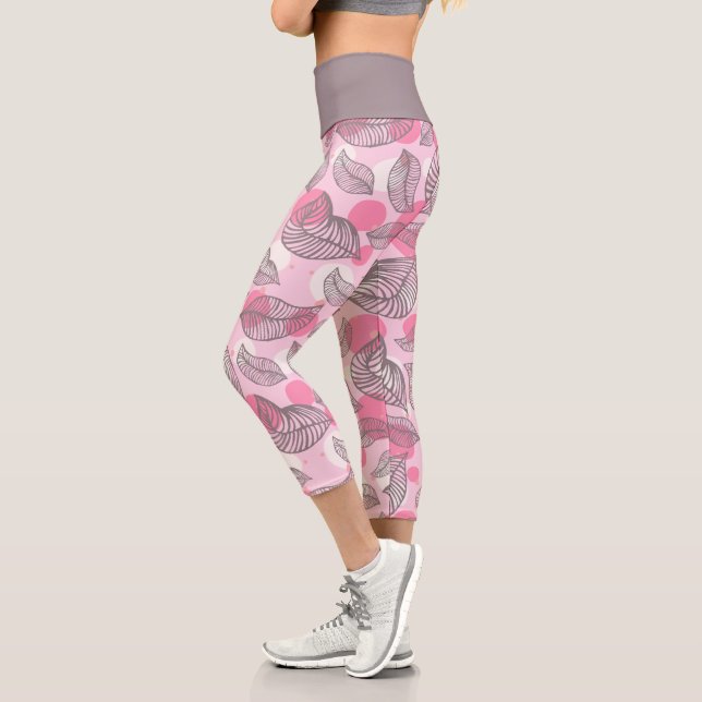 Leggings Capri Hojas grises burbujas rosadas (Izquierda)