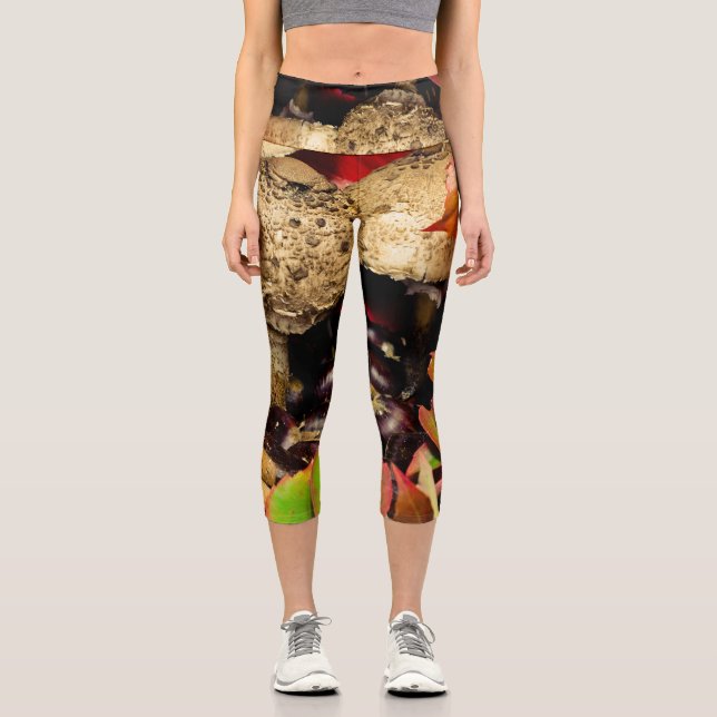 Leggings Capri Hojas otoñales, hongos de castañas foto (Anverso)