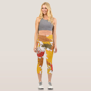 Leggings Capri Hojas otoñales, patrón simple sin costura