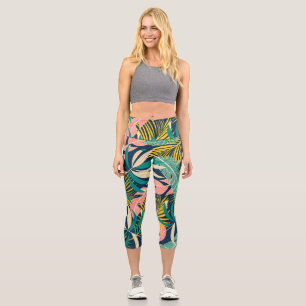 Leggings Capri Hojas tropicales coloridas: patrón de verano.