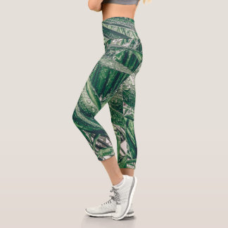 Leggings Capri Hojas tropicales con gotas de lluvia