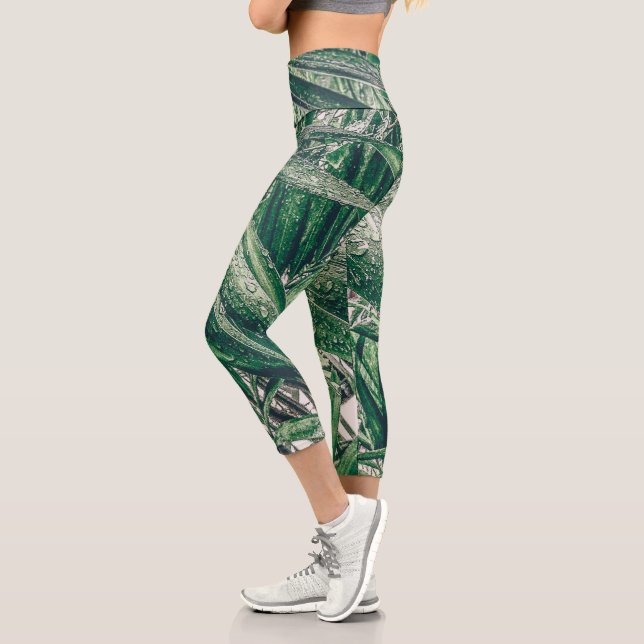 Leggings Capri Hojas tropicales con gotas de lluvia (Izquierda)