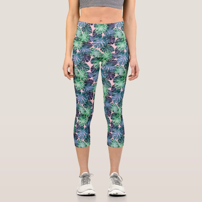 Leggings Capri Hojas tropicales de Monstera (Anverso)