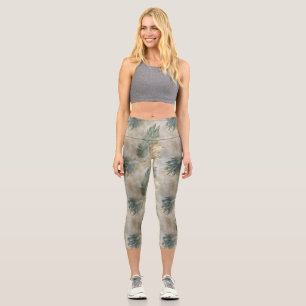 Leggings Capri Hojas tropicales verdes de oro
