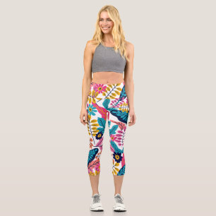 Leggings Capri Hojas Tropicales Vibrantes y Botánica Exótica