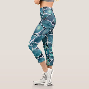 Leggings Capri Hojas verde azuladas y blancas