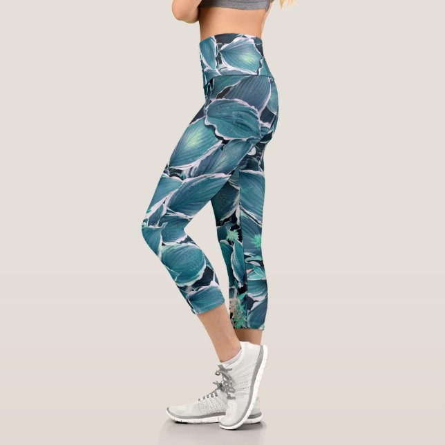 Leggings Capri Hojas verde azuladas y blancas (Izquierda)