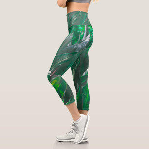 Leggings Capri Hojas verdes de tipo banana hojas pastel