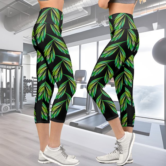 Leggings Capri Hojas verdes neonesas - arte fractal, (Subido por el creador)