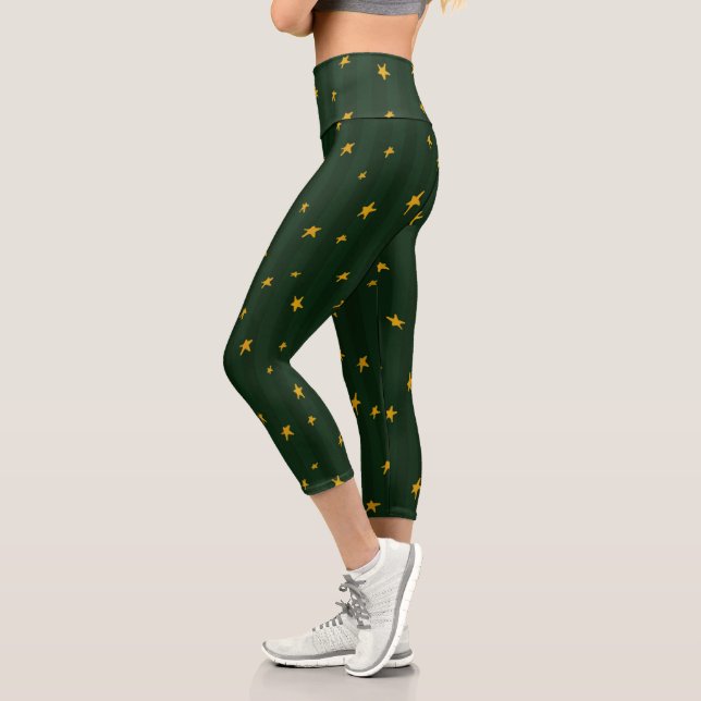 Leggings Capri Holiday Green Yellow Stripe Star Christmas  (Izquierda)