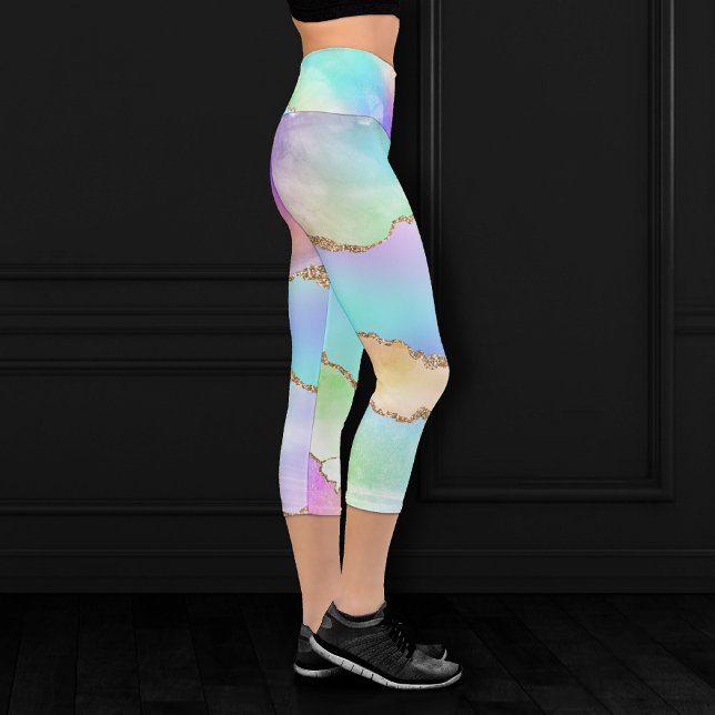 Leggings Capri Holo Agate | Mármol falso irlandés Pastel Ombre (Subido por el creador)