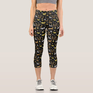 Leggings Capri Horario Carreras Herradura Derby Patrón Oro Negro