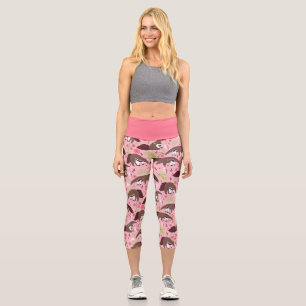 Leggings Capri hormiguero rosa lindo animal floral