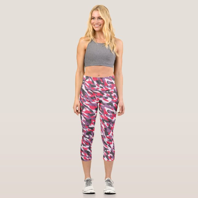 Leggings Capri Hot pink, purple and black camo abstract (Anverso)