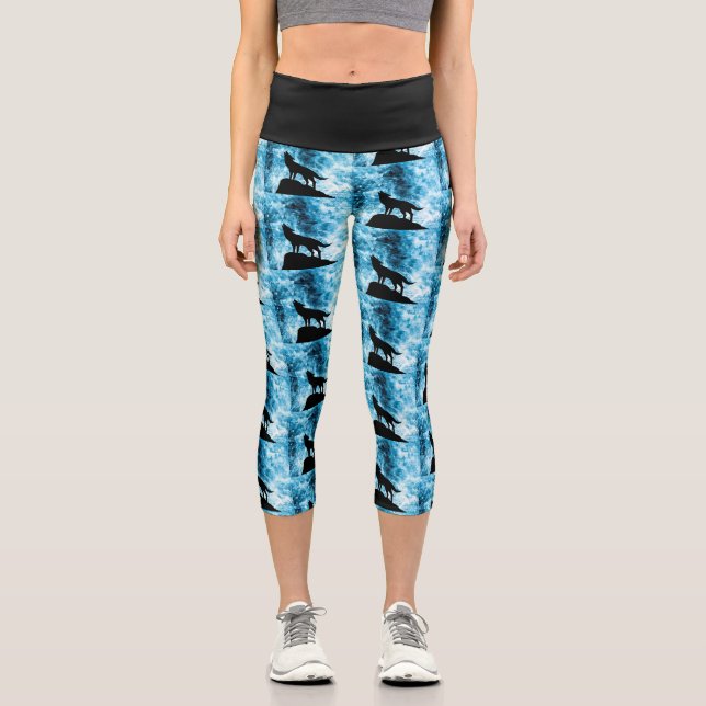 Leggings Capri Howter Winter Wolf nevado azul Abstract (Anverso)