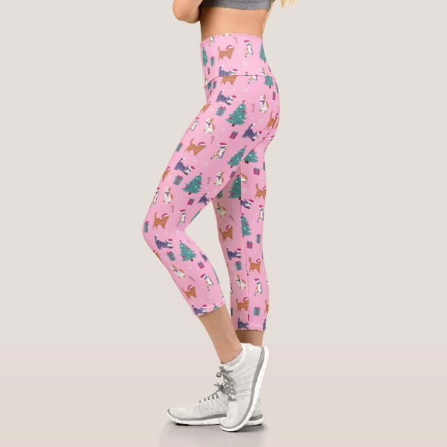 Leggings Capri hristmas Patrón de feriado de gatos y árboles (Izquierda)
