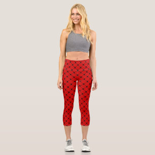 Leggings Capri huella cruzada de cráneo de halloween rojo