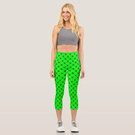Leggings Capri huella cruzada de cráneo de halloween verde ácido