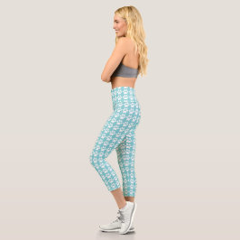 Leggings Capri Huella de garra linda estampado azul turquesa y bl