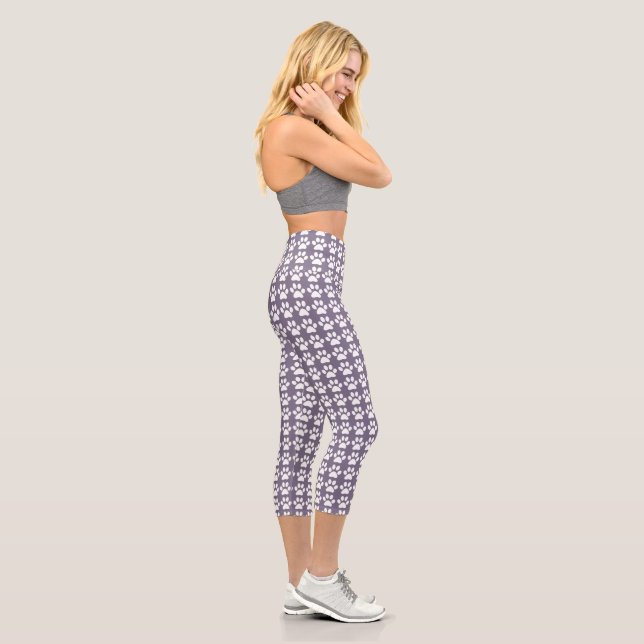 Leggings Capri Huella de garra linda púrpura y blanco Patrón de m (Derecha)