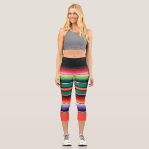 Leggings Capri Huella de manta mexicana a rayas coloridas