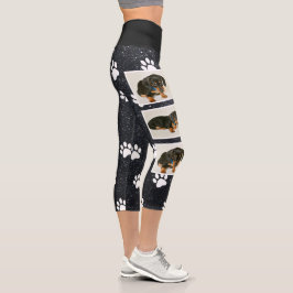 Leggings Capri Huella de papel de Collage de fotos de perro Purpu