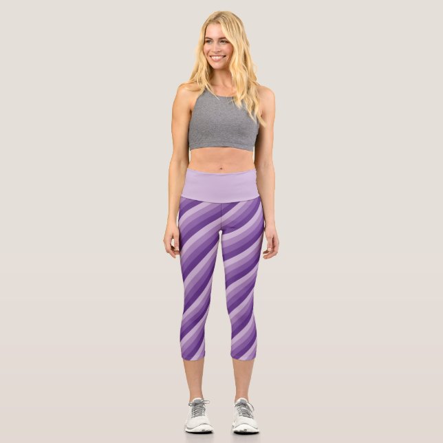 Leggings Capri Hues púrpura rayas diagonales Piernas capri (Anverso)