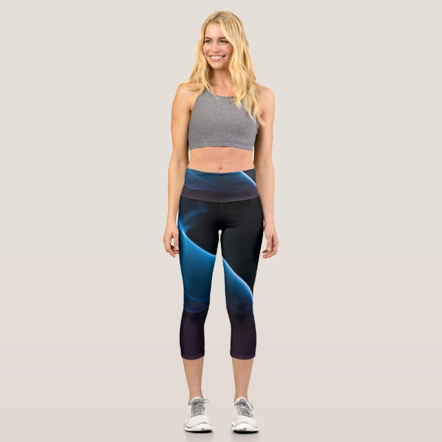 Leggings Capri Humo azul sobre capri negro (Anverso)