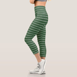 Leggings Capri Hunter Green y White Thin Horizontal Striping
