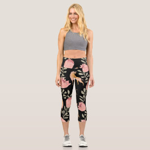 Leggings Capri Hyena y Protea: Patrón de cosecha oscura