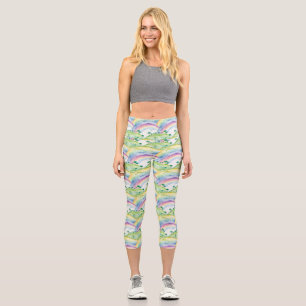 Leggings Capri Idílico paisaje acuático pintado con árboles