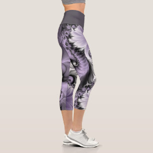 Leggings Capri Ilusión de Lila Arte Floral Abstracto Fractal Fant