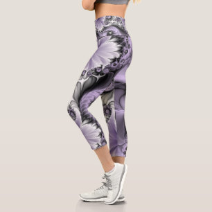 Leggings Capri Ilusión Lilac Resumen Arte Fractal Floral Fantasía