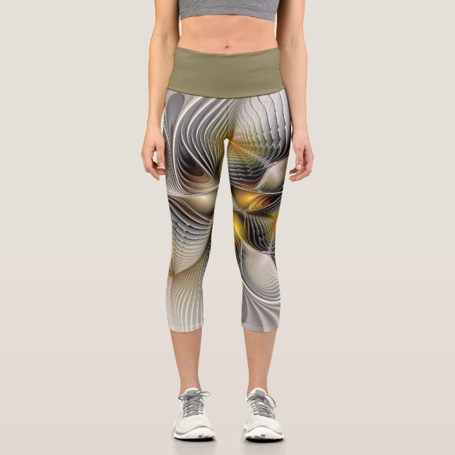 Leggings Capri Ilusión óptica Resumen 3D Fractal con profundidad (Anverso)