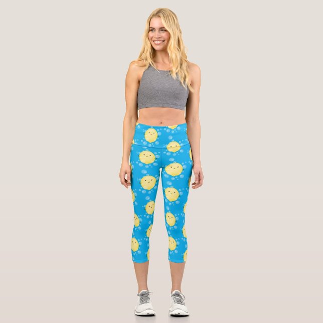 Leggings Capri Ilustracion de burbujas de personalizado de limón (Anverso)