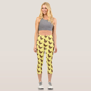 Leggings Capri Ilustración de dibujos animados de pollo gamuza pu