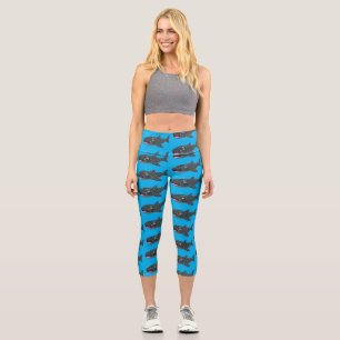 Leggings Capri Ilustración de dibujos animados feliz de tiburón b