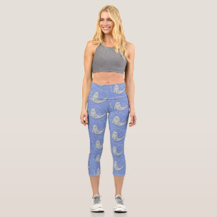 Leggings Capri Ilustracion de foca feliz y personalizado azul de