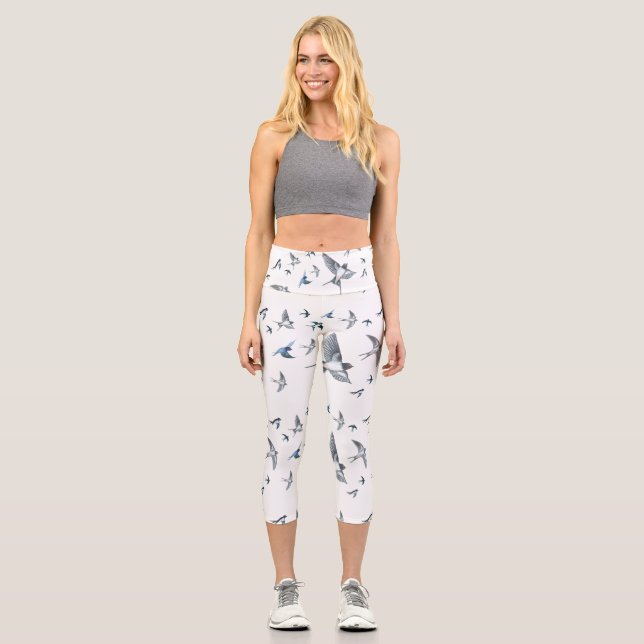 Leggings Capri Ilustracion de las aves tragables que vuelan (Anverso)