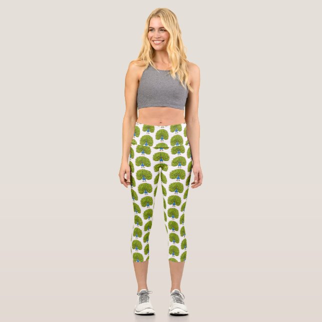 Leggings Capri Ilustracion de pájaro pavo real (Anverso)