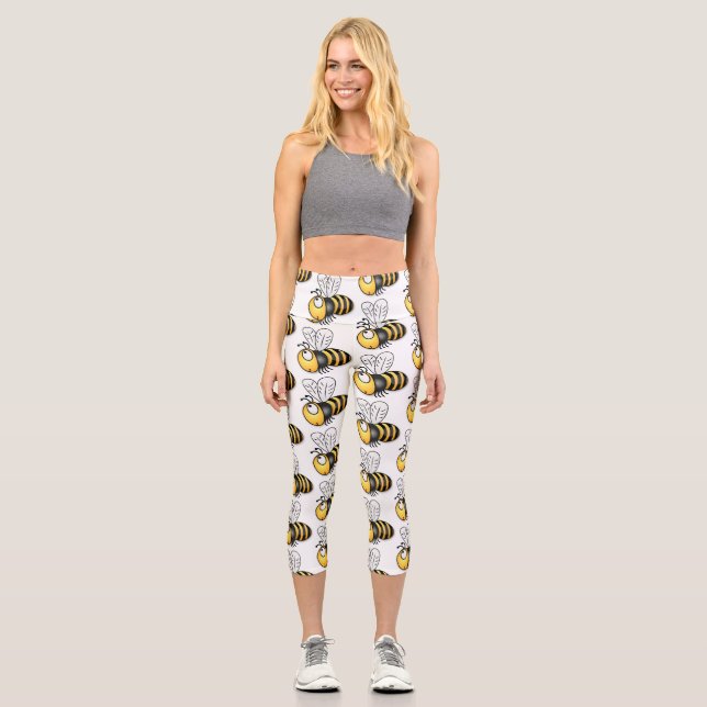 Leggings Capri Ilustracion de personalizado de abejas alegres (Anverso)