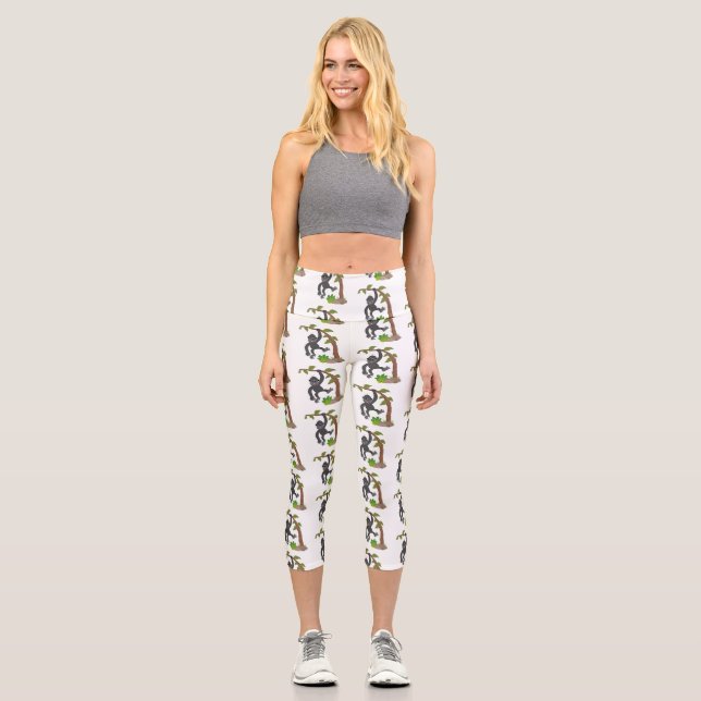 Leggings Capri Ilustracion de personalizado de bebé gorila feliz (Anverso)