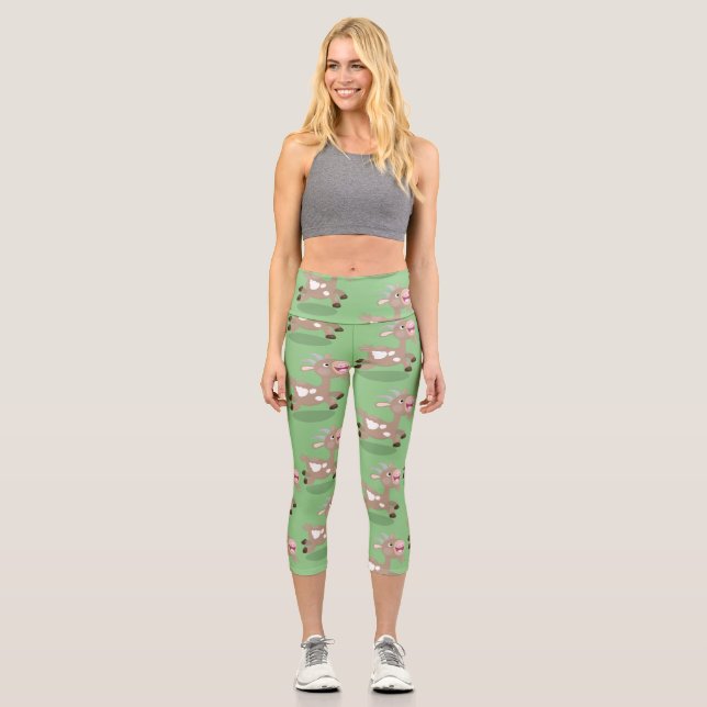 Leggings Capri Ilustracion de personalizado de cabra alegre (Anverso)