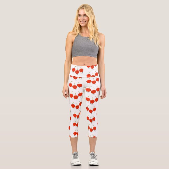 Leggings Capri Ilustracion de personalizado de cerezas rojas de s (Anverso)